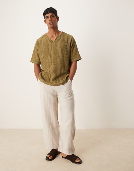 ASOS DESIGN Oversized T-shirt With V Neck In Khaki Texture