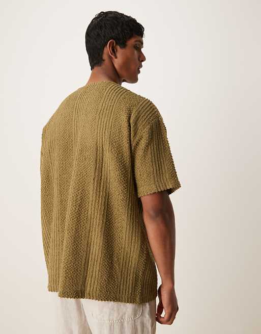 ASOS DESIGN Oversized T-shirt With V Neck In Khaki Texture