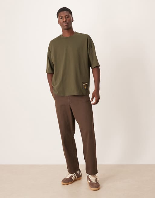 ASOS DESIGN Oversized T-shirt With Woven Tab In Green
