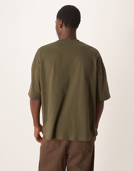 ASOS DESIGN Oversized T-shirt With Woven Tab In Green