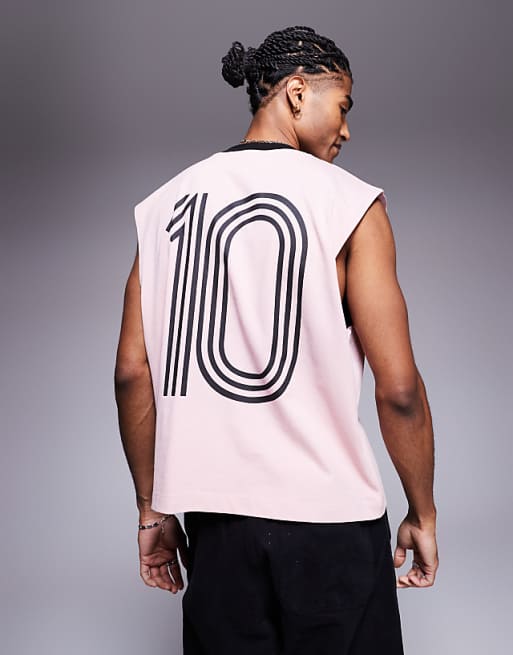 ASOS DESIGN Oversized Tank With Cut And Sew Detail And Sports Graphic In Pink