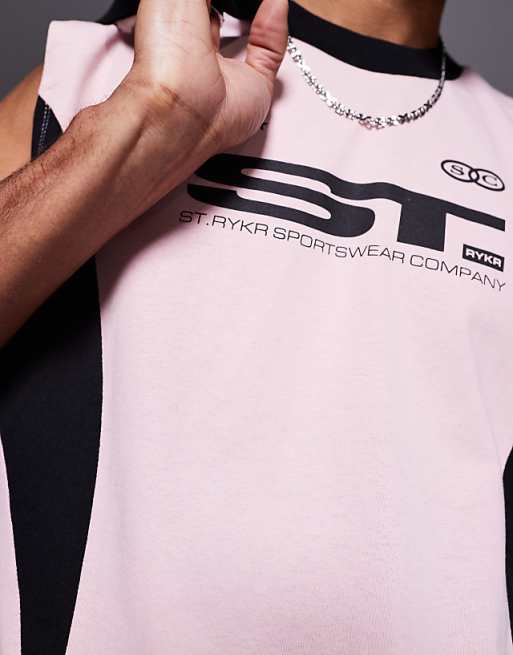 ASOS DESIGN Oversized Tank With Cut And Sew Detail And Sports Graphic In Pink