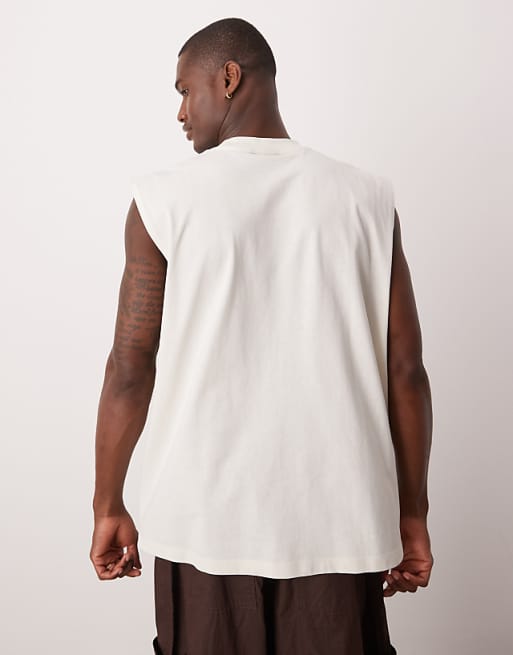 ASOS DESIGN Oversized Tank With Dropped Armhole And Sun Graphic In Off White