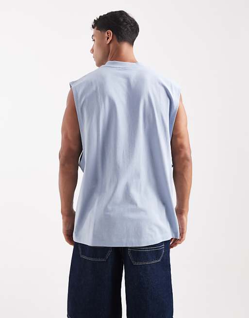 ASOS DESIGN Oversized Tank With Dropped Armhole And Street Graphic In Light Blue