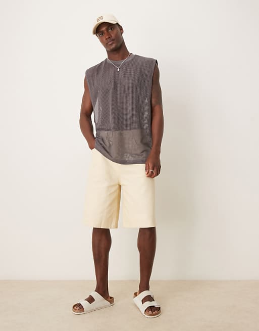 ASOS DESIGN Oversized Tank With Dropped Armhole In Charcoal Open Mesh