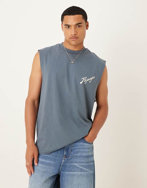 ASOS DESIGN Oversized Tank With Fruit Graphic In Charcoal