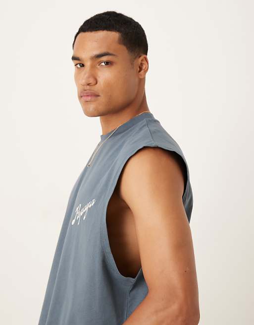 ASOS DESIGN Oversized Tank With Fruit Graphic In Charcoal