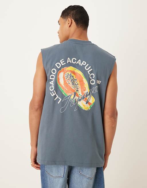 ASOS DESIGN oversized tank with fruit graphic in charcoal