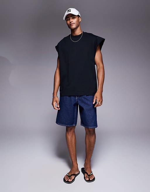 ASOS DESIGN Oversized Tank With Raw Hem Sleeve In Black