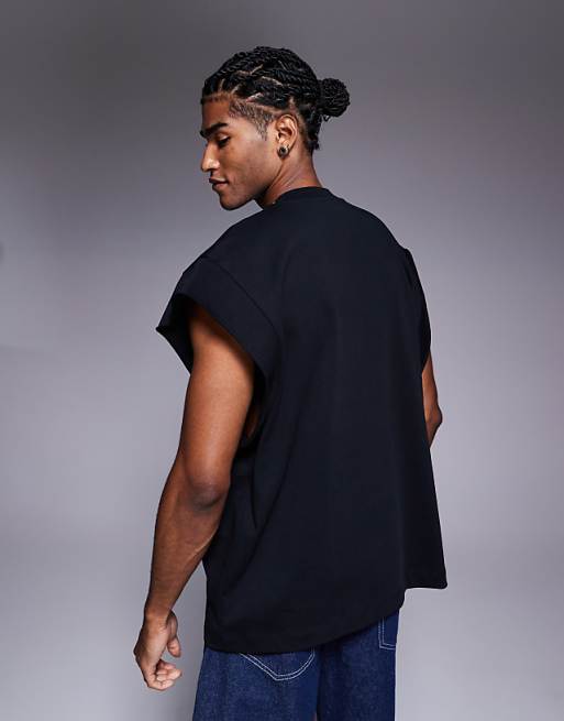 ASOS DESIGN Oversized Tank With Raw Hem Sleeve In Black