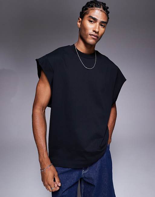 ASOS DESIGN oversized tank with raw hem sleeve in black