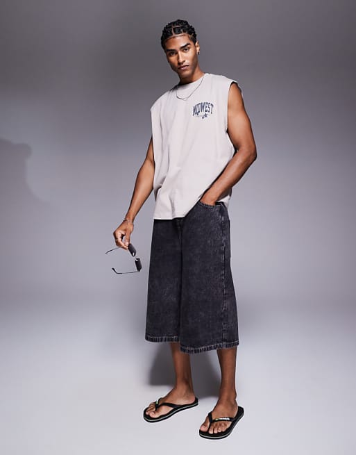 ASOS DESIGN Oversized Tank With Western Graphic In Stone
