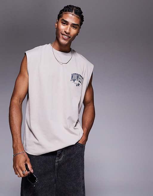 ASOS DESIGN Oversized Tank With Western Graphic In Stone