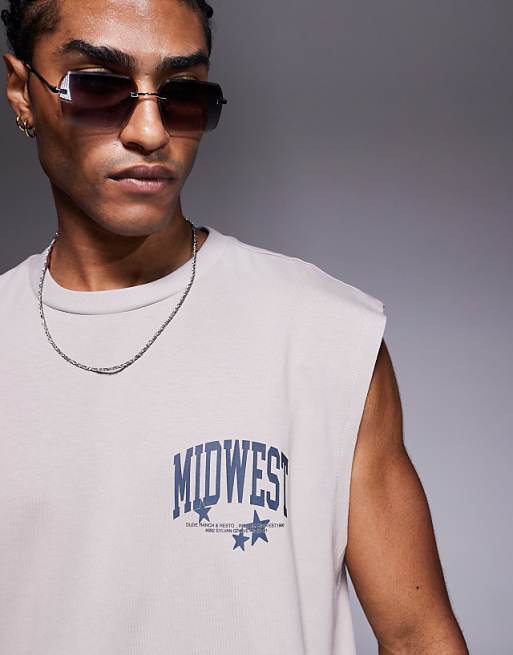 ASOS DESIGN Oversized Tank With Western Graphic In Stone