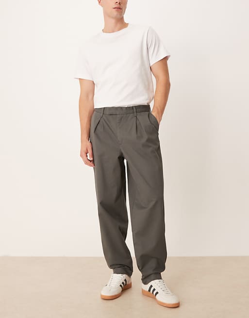 ASOS DESIGN Oversized Tapered Fit Chino Trousers In Charcoal