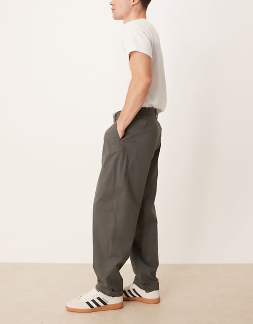 ASOS DESIGN Oversized Tapered Fit Chino Trousers In Charcoal