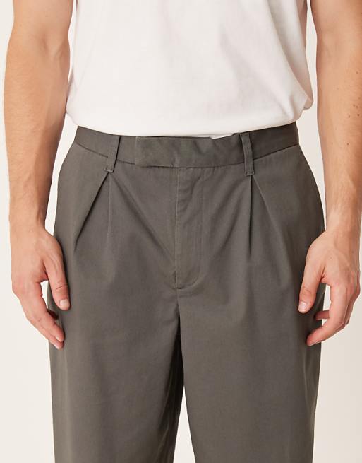 ASOS DESIGN Oversized Tapered Fit Chino Trousers In Charcoal