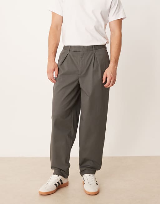 ASOS DESIGN oversized tapered fit chino trousers in charcoal