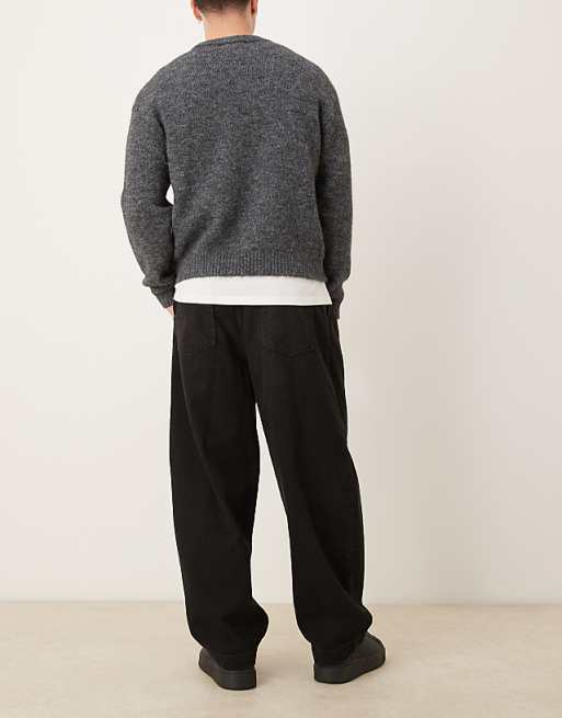 ASOS DESIGN Oversized Tapered Jeans In Black With Pleats