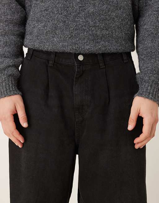 ASOS DESIGN Oversized Tapered Jeans In Black With Pleats