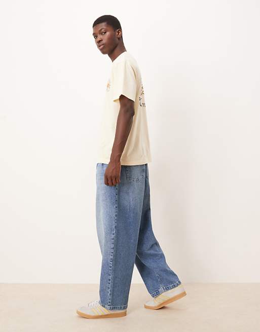 ASOS DESIGN Oversized Tapered Jeans In Light Wash Blue With Pleats