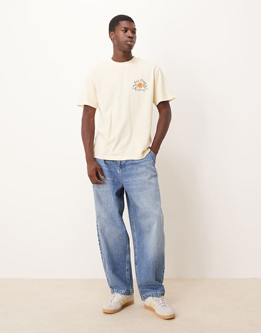ASOS DESIGN oversized tapered jeans in light wash blue with pleats