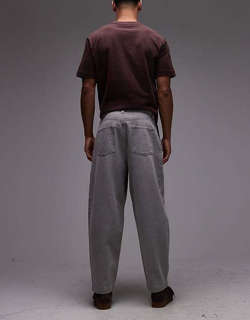 ASOS DESIGN Oversized Tapered Jeans In Stone With Tint