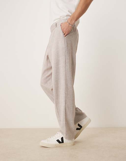 ASOS DESIGN Oversized Tapered Leg Trousers In Beige