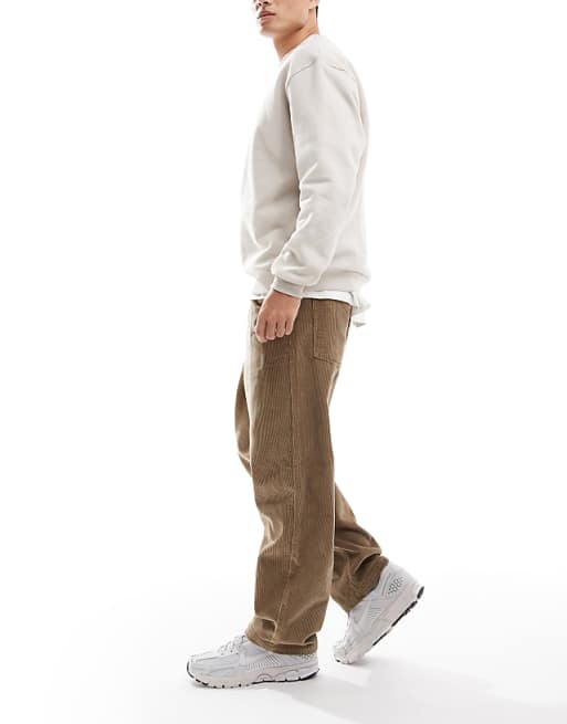 ASOS DESIGN Oversized Tapered Pull On Trousers In Beige Corduroy