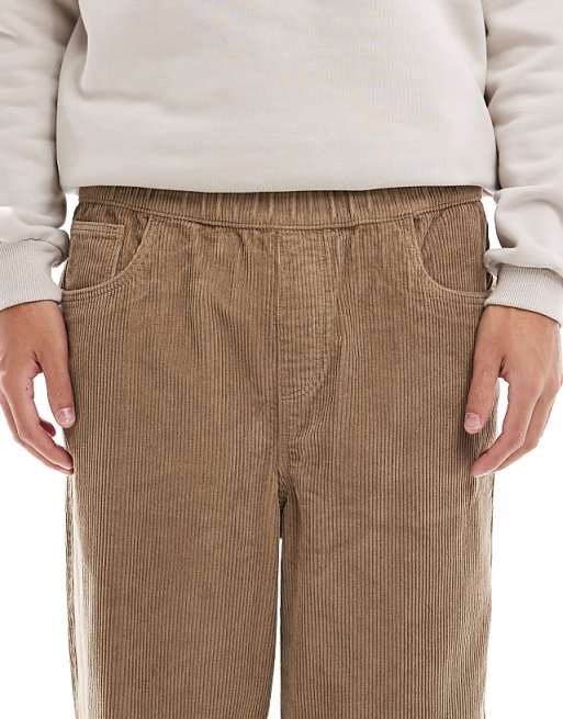 ASOS DESIGN Oversized Tapered Pull On Trousers In Beige Corduroy