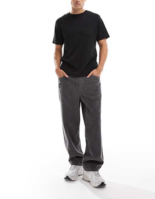 ASOS DESIGN Oversized Tapered Pull On Trousers In Charcoal Corduroy