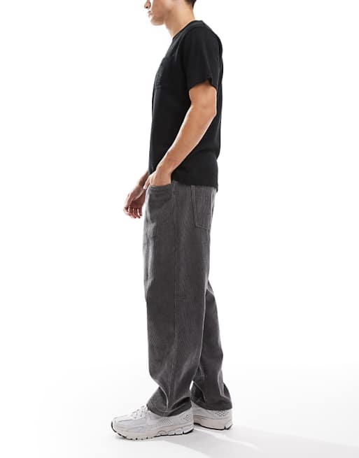 ASOS DESIGN Oversized Tapered Pull On Trousers In Charcoal Corduroy