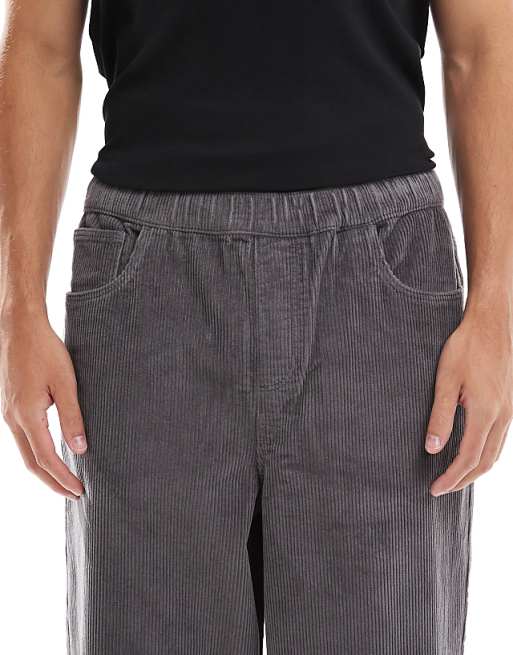 ASOS DESIGN Oversized Tapered Pull On Trousers In Charcoal Corduroy