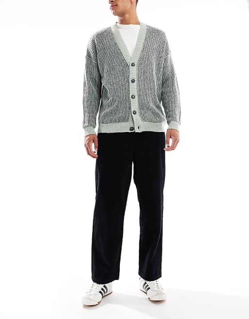 ASOS DESIGN Oversized Tapered Pull On Trousers In Black Corduroy