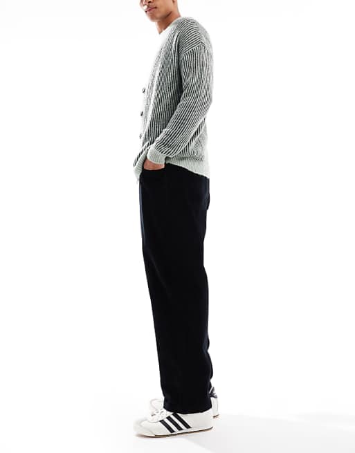ASOS DESIGN Oversized Tapered Pull On Trousers In Black Corduroy