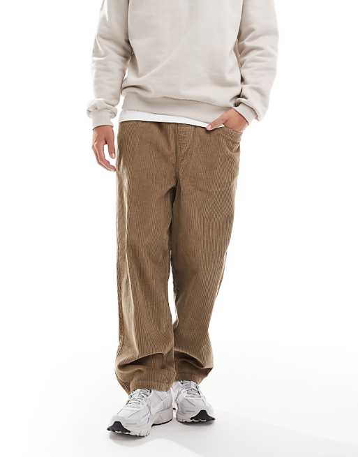 ASOS DESIGN oversized tapered pull on trousers in beige corduroy