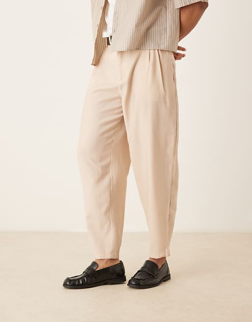 ASOS DESIGN Oversized Tapered Smart Trousers In Beige
