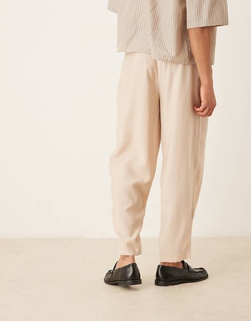 ASOS DESIGN Oversized Tapered Smart Trousers In Beige