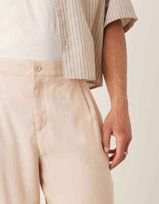 ASOS DESIGN Oversized Tapered Smart Trousers In Beige