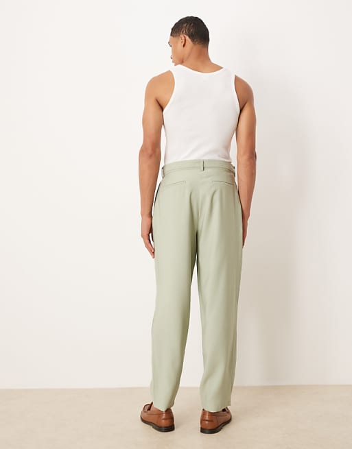 ASOS DESIGN Oversized Tapered Smart Trousers With Belt Detail In Green