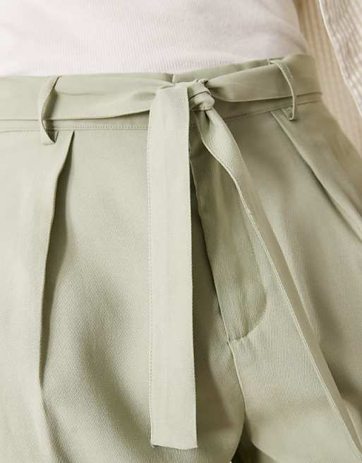 ASOS DESIGN Oversized Tapered Smart Trousers With Belt Detail In Green