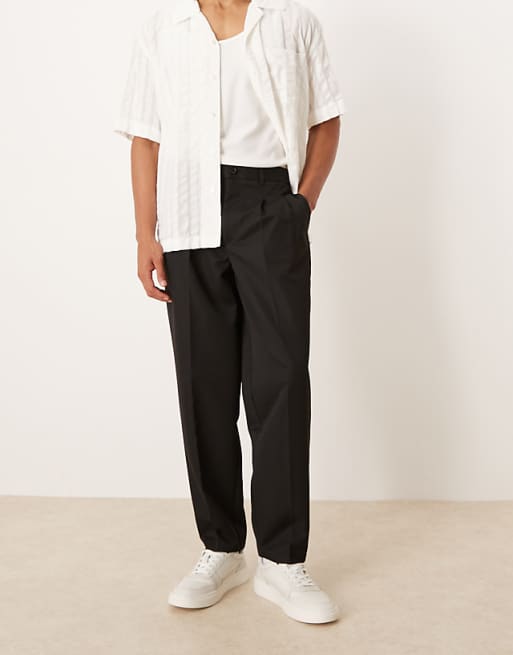 ASOS DESIGN Oversized Tapered Trouser With Double Pleat In Black