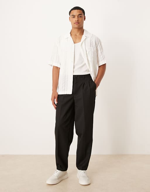 ASOS DESIGN oversized tapered trouser with double pleat in black