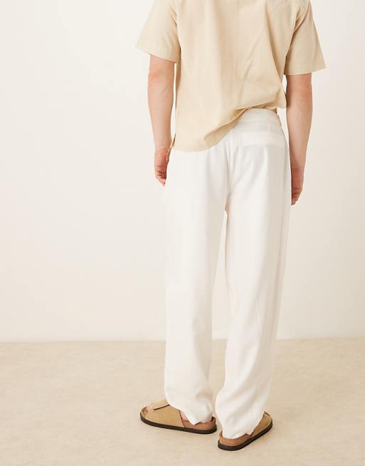 ASOS DESIGN Oversized Tapered Trouser With Waistband Detail In White