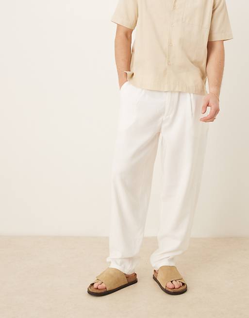 ASOS DESIGN Oversized Tapered Trouser With Waistband Detail In White