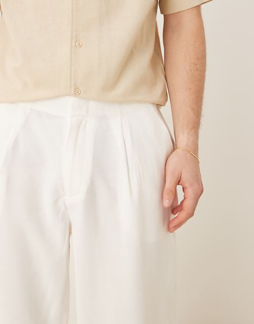 ASOS DESIGN Oversized Tapered Trouser With Waistband Detail In White