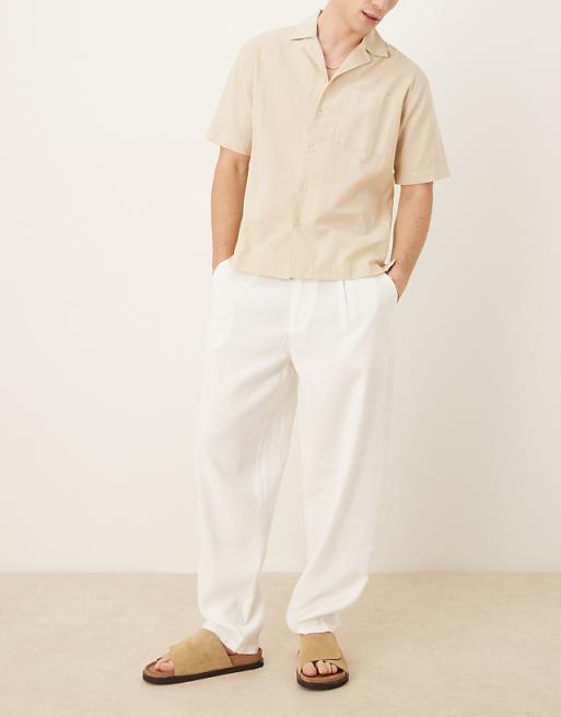 ASOS DESIGN oversized tapered trouser with waistband detail in white