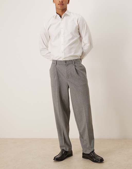 ASOS DESIGN Oversized Tapered Wool Look Trousers With Pleat Detail In Grey