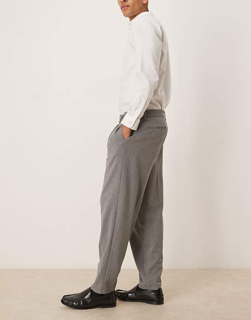 ASOS DESIGN Oversized Tapered Wool Look Trousers With Pleat Detail In Grey