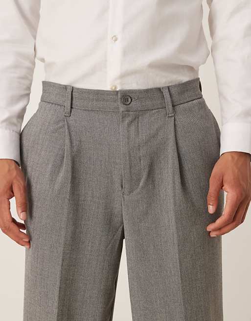 ASOS DESIGN Oversized Tapered Wool Look Trousers With Pleat Detail In Grey